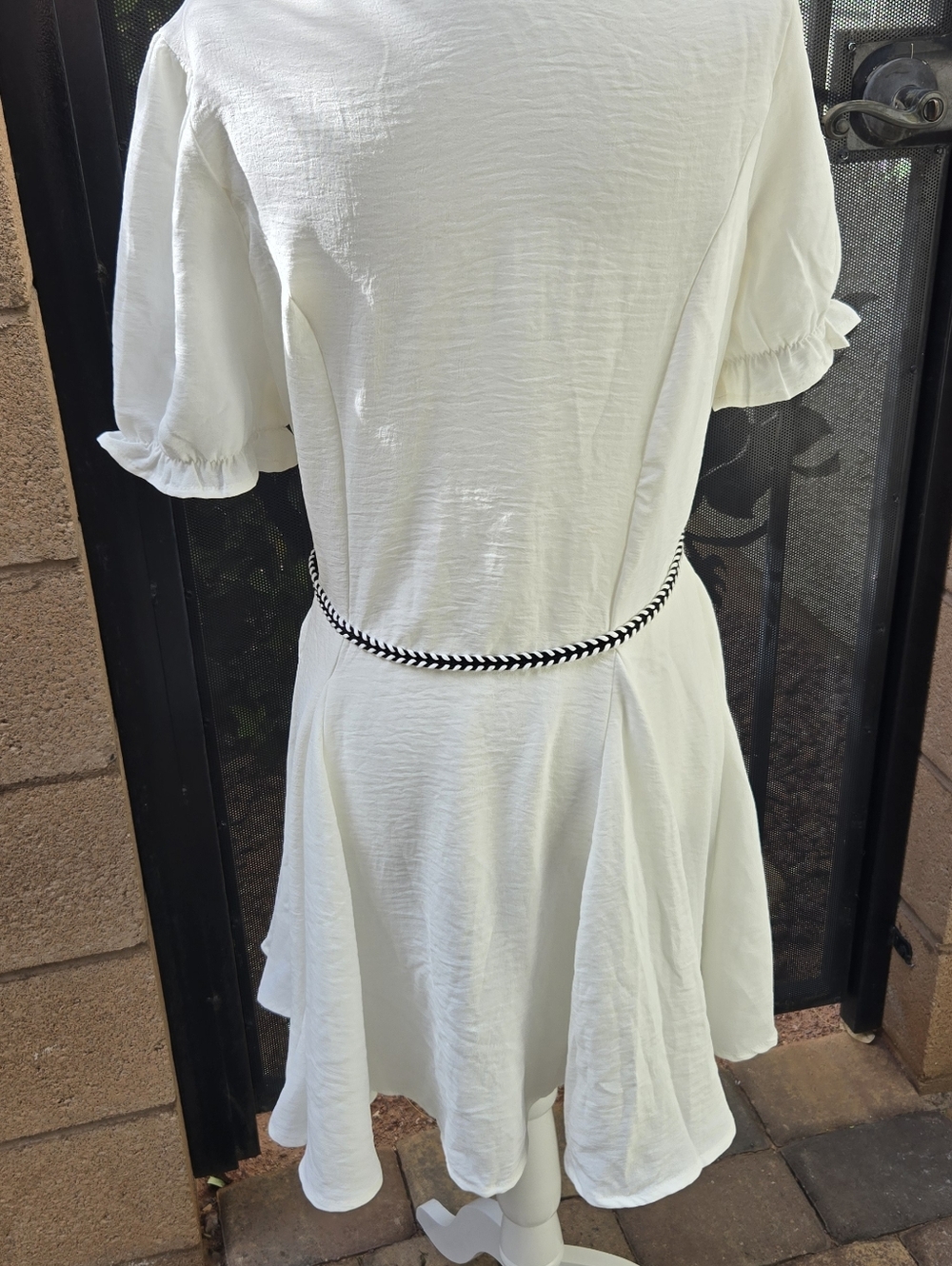 Hint Of Blush Women's Cream Button-Front Shirt Dress with Decorative Tie - Picture 7 of 10